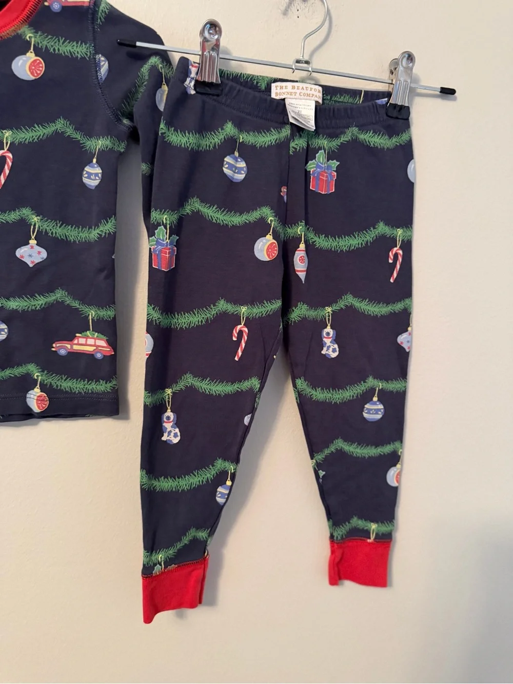 The Beaufort Bonnet Company Navy Holiday Ornament Pajama Set with Red Trim